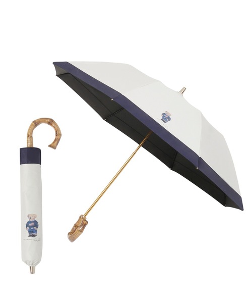 POLO RALPH LAUREN(ポロ ラルフ ローレン)の「【WEB限定】遮光100% 晴雨兼用 折りたたみ日傘 竹手元 切り継ぎ ”ワンポイント”(折りたたみ傘・レディース・ベージュ/ネイビー/ホワイト×ネイビー/オフホワイト・FREE)」の3枚目の写真