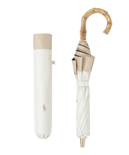 POLO RALPH LAUREN(ポロ ラルフ ローレン)の「【WEB限定】遮光100% 晴雨兼用 折りたたみ日傘 竹手元 切り継ぎ ”ワンポイント”(折りたたみ傘・レディース・ベージュ/ネイビー/ホワイト×ネイビー/オフホワイト・FREE)」の5枚目の写真