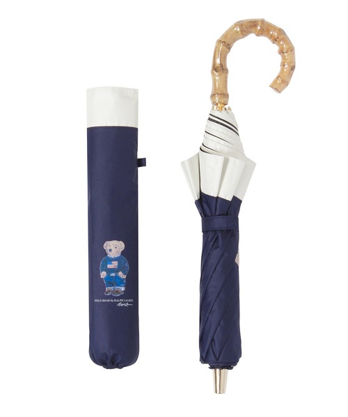 POLO RALPH LAUREN(ポロ ラルフ ローレン)の「【WEB限定】遮光100% 晴雨兼用 折りたたみ日傘 竹手元 切り継ぎ ”ワンポイント”(折りたたみ傘・レディース・ベージュ/ネイビー/ホワイト×ネイビー/オフホワイト・FREE)」の6枚目の写真