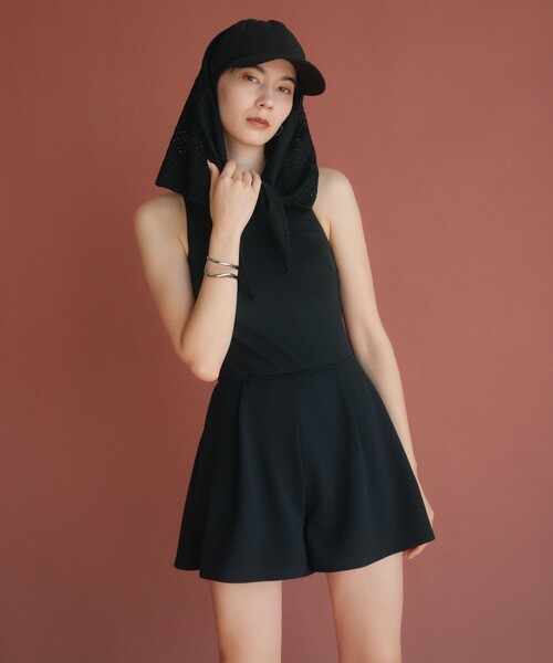 green label relaxing（グリーンレーベルリラクシング）の「ジョーゼット風 バックオープン オールインワン スイムウェア / 水着（水着・レディース・オフホワイト/ブラック/ダークブラウン・FREE）」の3枚目の写真