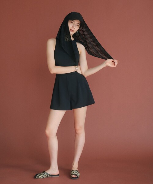 green label relaxing（グリーンレーベルリラクシング）の「ジョーゼット風 バックオープン オールインワン スイムウェア / 水着（水着・レディース・オフホワイト/ブラック/ダークブラウン・FREE）」の5枚目の写真