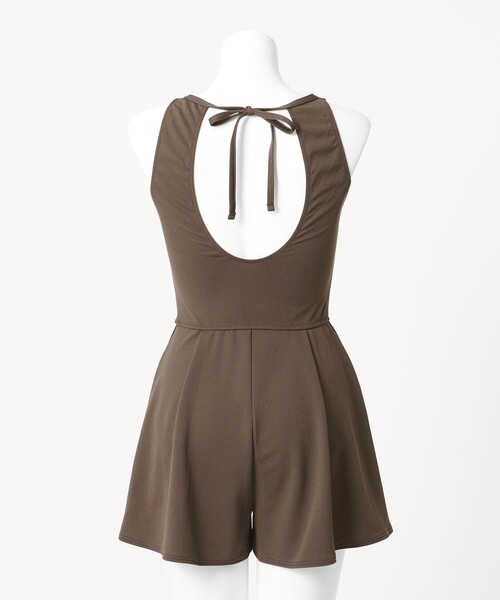 green label relaxing（グリーンレーベルリラクシング）の「ジョーゼット風 バックオープン オールインワン スイムウェア / 水着（水着・レディース・オフホワイト/ブラック/ダークブラウン・FREE）」の6枚目の写真