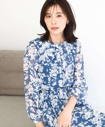 [洗える]花柄シフォンブラウス