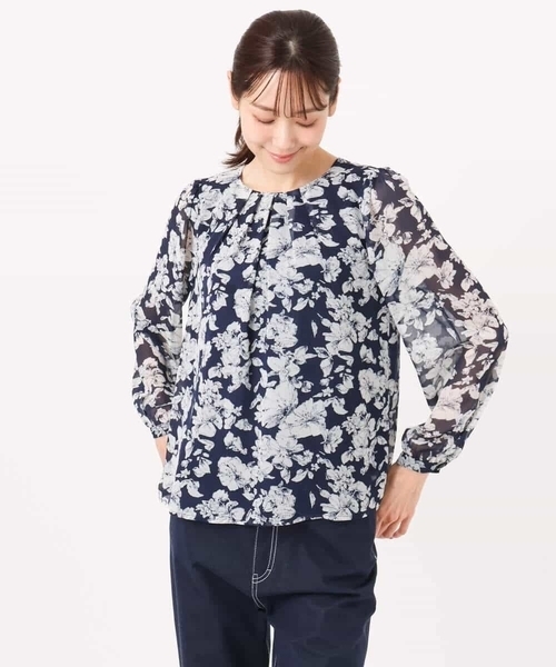 MK MICHEL KLEIN（エムケーミッシェルクラン）の「花柄シフォンブラウス/洗える（シャツ/ブラウス・レディース・ブルー/ネイビー・38）」の10枚目の写真