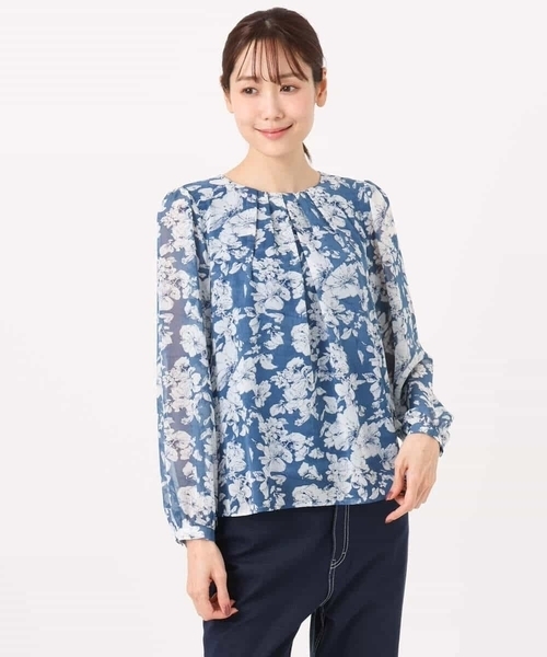 MK MICHEL KLEIN（エムケーミッシェルクラン）の「花柄シフォンブラウス/洗える（シャツ/ブラウス・レディース・ブルー/ネイビー・38）」の18枚目の写真