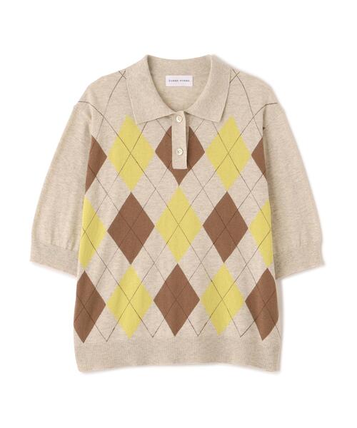 human woman（ヒューマンウーマン）の「◆【ウォッシャブル】アーガイル柄ポロニット（ニット/セーター・レディース・ホワイト系その他/ネイビー・MEDIUM）」の5枚目の写真