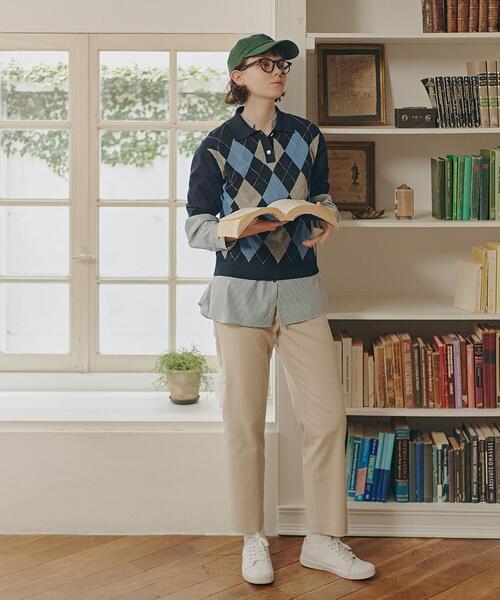 human woman（ヒューマンウーマン）の「◆【ウォッシャブル】アーガイル柄ポロニット（ニット/セーター・レディース・ホワイト系その他/ネイビー・MEDIUM）」の11枚目の写真