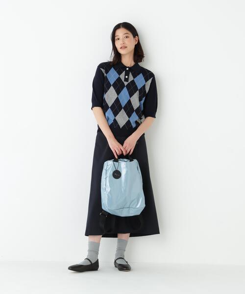 human woman（ヒューマンウーマン）の「◆【ウォッシャブル】アーガイル柄ポロニット（ニット/セーター・レディース・ホワイト系その他/ネイビー・MEDIUM）」の14枚目の写真