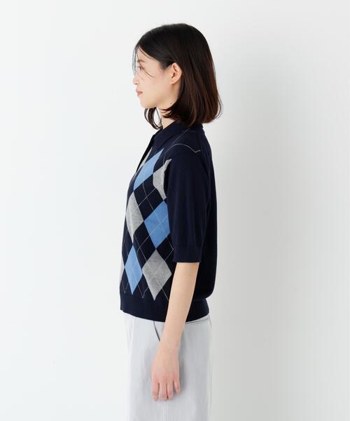 human woman（ヒューマンウーマン）の「◆【ウォッシャブル】アーガイル柄ポロニット（ニット/セーター・レディース・ホワイト系その他/ネイビー・MEDIUM）」の16枚目の写真