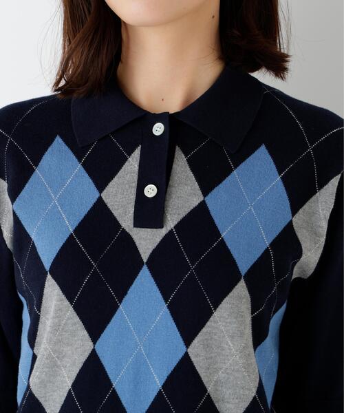 human woman（ヒューマンウーマン）の「◆【ウォッシャブル】アーガイル柄ポロニット（ニット/セーター・レディース・ホワイト系その他/ネイビー・MEDIUM）」の18枚目の写真