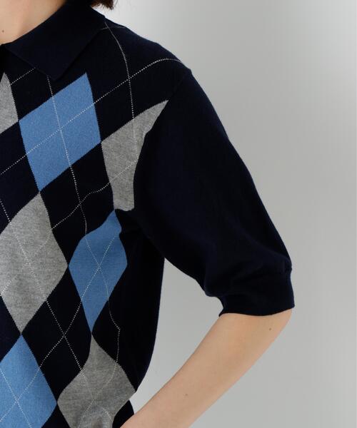 human woman（ヒューマンウーマン）の「◆【ウォッシャブル】アーガイル柄ポロニット（ニット/セーター・レディース・ホワイト系その他/ネイビー・MEDIUM）」の19枚目の写真