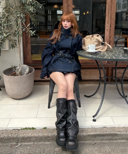 RAY CASSIN(レイカズン)の「ショート丈ルーズトレンチコート(トレンチコート・レディース・ネイビー・FREE)」の12枚目の写真