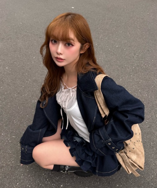 RAY CASSIN(レイカズン)の「ショート丈ルーズトレンチコート(トレンチコート・レディース・ネイビー・FREE)」の6枚目の写真