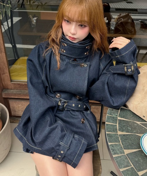 RAY CASSIN(レイカズン)の「ショート丈ルーズトレンチコート(トレンチコート・レディース・ネイビー・FREE)」の10枚目の写真