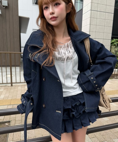 RAY CASSIN(レイカズン)の「ショート丈ルーズトレンチコート(トレンチコート・レディース・ネイビー・FREE)」の2枚目の写真