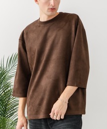【BLUE STANDARD/ブルースタンダード】【極上の滑らかスエード風】高見え7分袖Tシャツ 上品な光沢 オーバーサイズ