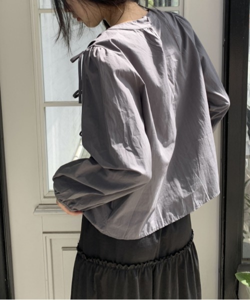 Vipoa（ヴィポア）の「Lace up ribbon shirt（シャツ/ブラウス・レディース・アイボリー/グレー・FREE）」の10枚目の写真