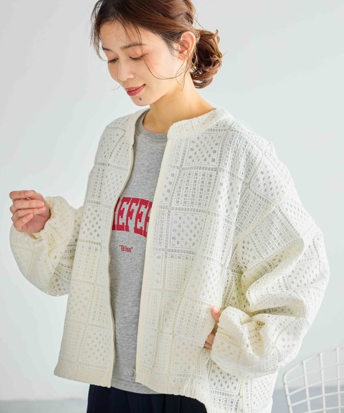 studio CLIP（スタディオクリップ）の「レースブルゾン（ブルゾン・レディース・オフホワイト/チャコール・FREE）」の2枚目の写真