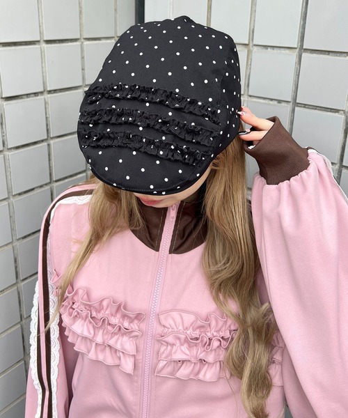 WC（ダブル シー）の「アソートパターンフリルハンチング（ハンチング/ベレー帽・レディース・ブラック系その他/ドット・FREE）」の5枚目の写真