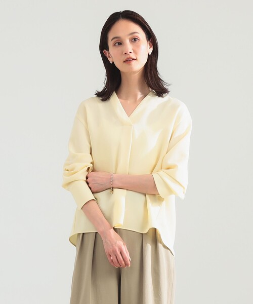 Demi-Luxe BEAMS（デミルクス ビームス）の「ストレッチ サテン ブラウス（シャツ/ブラウス・レディース・ホワイト/イエロー/ネイビー・ONE SIZE）」の4枚目の写真