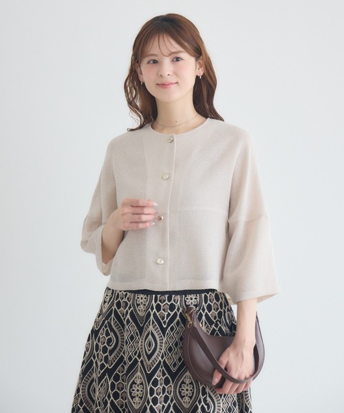 KATHARINE ROSS（キャサリンロス）の「【KATHARINE ROSS】ラメメッシュ袖コクーンジャケット（ノーカラージャケット・レディース・アイボリー/ホワイト・FREE）」の2枚目の写真