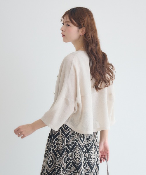 KATHARINE ROSS（キャサリンロス）の「【KATHARINE ROSS】ラメメッシュ袖コクーンジャケット（ノーカラージャケット・レディース・アイボリー/ホワイト・FREE）」の10枚目の写真