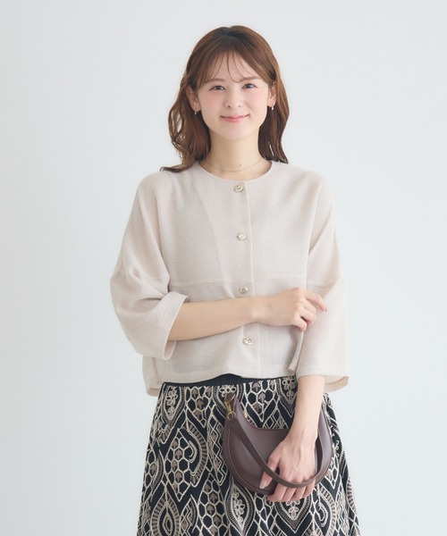 KATHARINE ROSS（キャサリンロス）の「【KATHARINE ROSS】ラメメッシュ袖コクーンジャケット（ノーカラージャケット・レディース・アイボリー/ホワイト・FREE）」の13枚目の写真