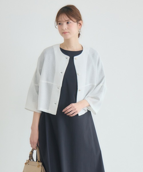 KATHARINE ROSS（キャサリンロス）の「【KATHARINE ROSS】ラメメッシュ袖コクーンジャケット（ノーカラージャケット・レディース・アイボリー/ホワイト・FREE）」の3枚目の写真