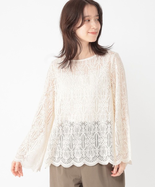 studio CLIP(スタディオクリップ)の「ベルスリーブレースブラウス(シャツ/ブラウス・レディース・カーキ/オフホワイト/チャコール・FREE)」の1枚目の写真