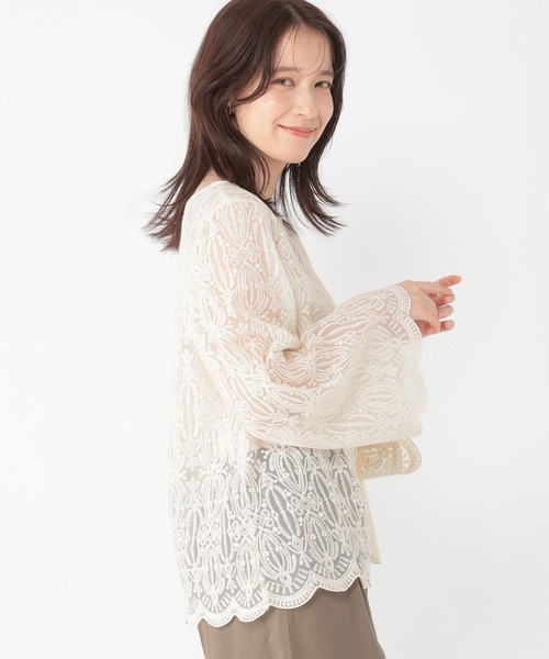 studio CLIP(スタディオクリップ)の「ベルスリーブレースブラウス(シャツ/ブラウス・レディース・カーキ/オフホワイト/チャコール・FREE)」の4枚目の写真