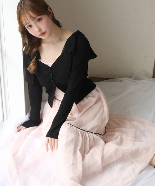 one after another NICE CLAUP（ワンアフターアナザーナイスクラップ）の「カーディガンセット配色リボンワンピース（ワンピース・レディース・ミント/ピンク/ホワイト系その他/ブラック系その他・FREE）」の4枚目の写真