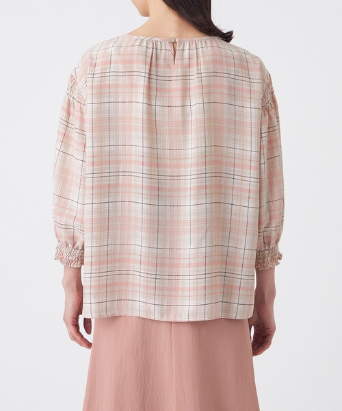 TRANS WORK(トランスワーク)の「【L】【ウォッシャブル】シアーチェックプリントブラウス(シャツ/ブラウス・レディース・ベージュ/ネイビー・44)」の7枚目の写真