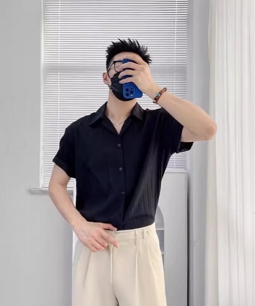 SHEPP（シープ）の「【UNISEX】リブプリーツ オープンカラー ルーズシャツ（シャツ/ブラウス・メンズ・ホワイト/ブラック・L/M）」の12枚目の写真