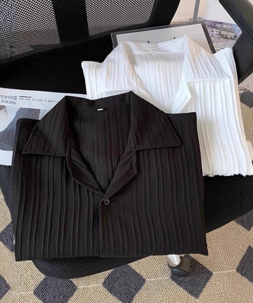 SHEPP（シープ）の「【UNISEX】リブプリーツ オープンカラー ルーズシャツ（シャツ/ブラウス・メンズ・ホワイト/ブラック・L/M）」の16枚目の写真