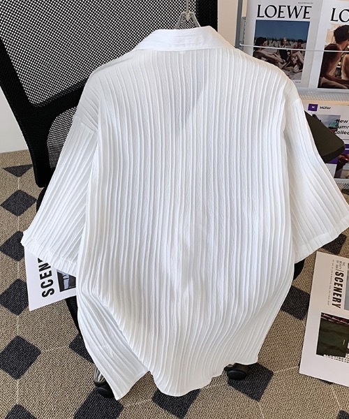 SHEPP（シープ）の「【UNISEX】リブプリーツ オープンカラー ルーズシャツ（シャツ/ブラウス・メンズ・ホワイト/ブラック・L/M）」の17枚目の写真