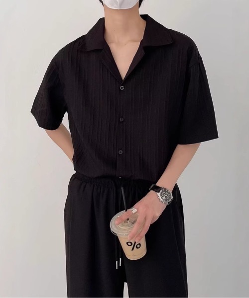 SHEPP（シープ）の「【UNISEX】リブプリーツ オープンカラー ルーズシャツ（シャツ/ブラウス・メンズ・ホワイト/ブラック・L/M）」の11枚目の写真