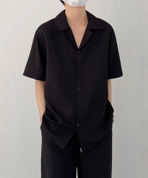 SHEPP（シープ）の「【UNISEX】リブプリーツ オープンカラー ルーズシャツ（シャツ/ブラウス・メンズ・ホワイト/ブラック・L/M）」の9枚目の写真