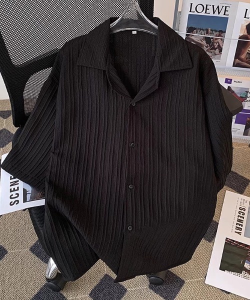 SHEPP（シープ）の「【UNISEX】リブプリーツ オープンカラー ルーズシャツ（シャツ/ブラウス・メンズ・ホワイト/ブラック・L/M）」の14枚目の写真