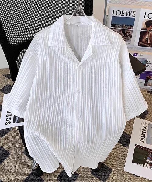 SHEPP（シープ）の「【UNISEX】リブプリーツ オープンカラー ルーズシャツ（シャツ/ブラウス・メンズ・ホワイト/ブラック・L/M）」の15枚目の写真