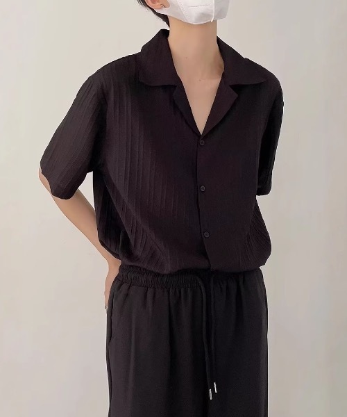 SHEPP（シープ）の「【UNISEX】リブプリーツ オープンカラー ルーズシャツ（シャツ/ブラウス・メンズ・ホワイト/ブラック・L/M）」の10枚目の写真