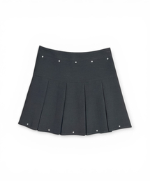 Crystal Stud Pleated Mini Skirt (Gray)