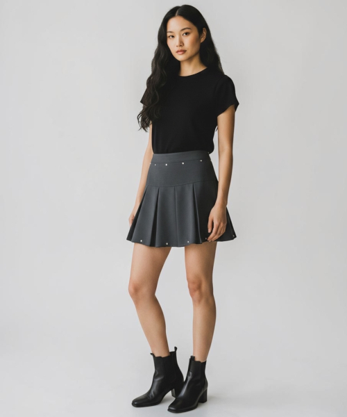 BORN SLIPPY(ボーンスリッピー)の「Crystal Stud Pleated Mini Skirt (Gray)(スカート・レディース・その他・SMALL/MEDIUM/LARGE)」の3枚目の写真