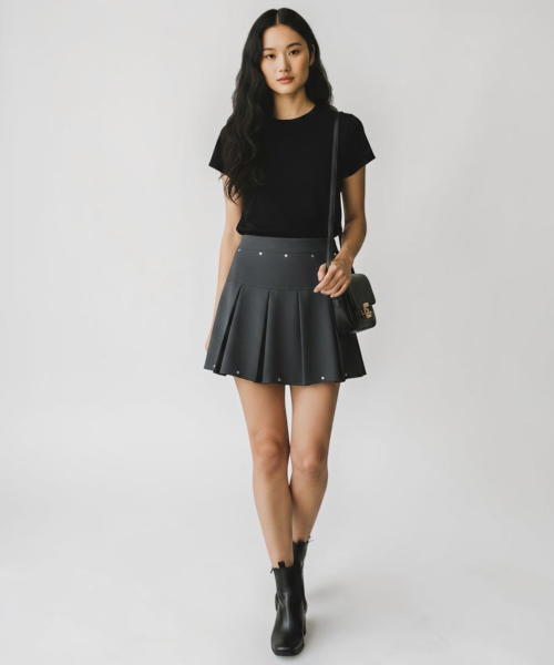 BORN SLIPPY(ボーンスリッピー)の「Crystal Stud Pleated Mini Skirt (Gray)(スカート・レディース・その他・SMALL/MEDIUM/LARGE)」の5枚目の写真