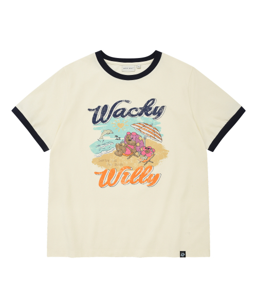 Wacky WiLLy(ワッキーウィリー)の「ウィメンズサマーグラフィックリンガーセミオーバー半袖Tシャツクリーム(Tシャツ/カットソー・レディース・その他・SMALL/MEDIUM)」の1枚目の写真