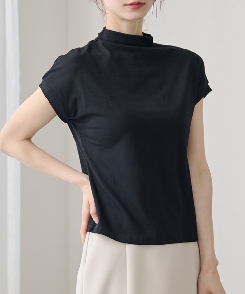 DAYRA(デイラ)の「ソリッドカラー ボトルネック コンパクト 半袖 プルオーバー(Tシャツ/カットソー・レディース・アイボリー/ホワイト/ブラック/グレー/チャコールグレー/グレイッシュベージュ・FREE)」の9枚目の写真