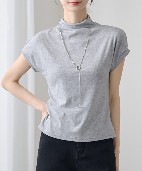 DAYRA(デイラ)の「ソリッドカラー ボトルネック コンパクト 半袖 プルオーバー(Tシャツ/カットソー・レディース・アイボリー/ホワイト/ブラック/グレー/チャコールグレー/グレイッシュベージュ・FREE)」の17枚目の写真
