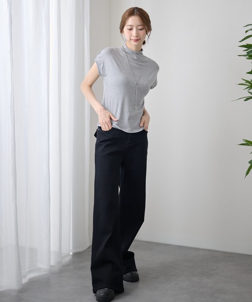 DAYRA(デイラ)の「ソリッドカラー ボトルネック コンパクト 半袖 プルオーバー(Tシャツ/カットソー・レディース・アイボリー/ホワイト/ブラック/グレー/チャコールグレー/グレイッシュベージュ・FREE)」の18枚目の写真