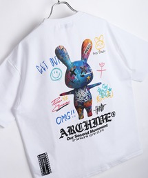 2ND ARCHIVE / セカンドアーカイブ グラフィックプリント 半袖Tシャツ フラワー/花柄 ベアー うさぎモチーフ オーバーサイズ