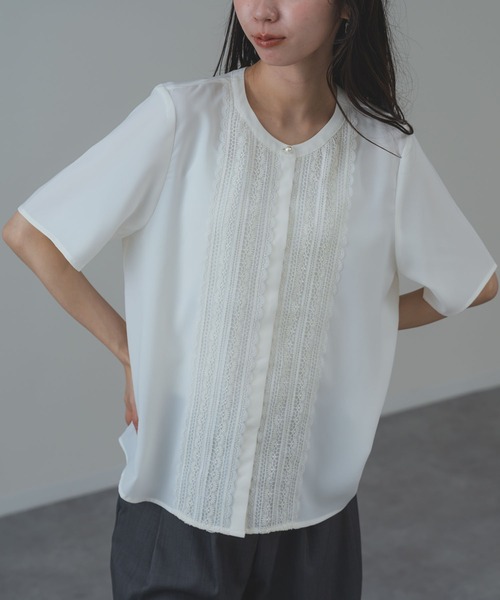 ANNA LUNA（アンナルナ）の「【ANNA LUNA】繊細 レース で華やぐ上品 半袖 ブラウス（シャツ/ブラウス・レディース・オフホワイト/ベージュ/ネイビー・MEDIUM）」の21枚目の写真