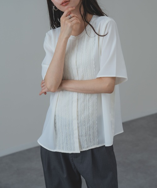ANNA LUNA（アンナルナ）の「【ANNA LUNA】繊細 レース で華やぐ上品 半袖 ブラウス（シャツ/ブラウス・レディース・オフホワイト/ベージュ/ネイビー・MEDIUM）」の18枚目の写真